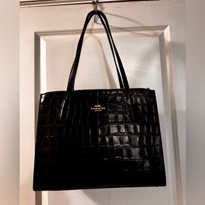 Coach Black Croc-Embossed Leather Tote
